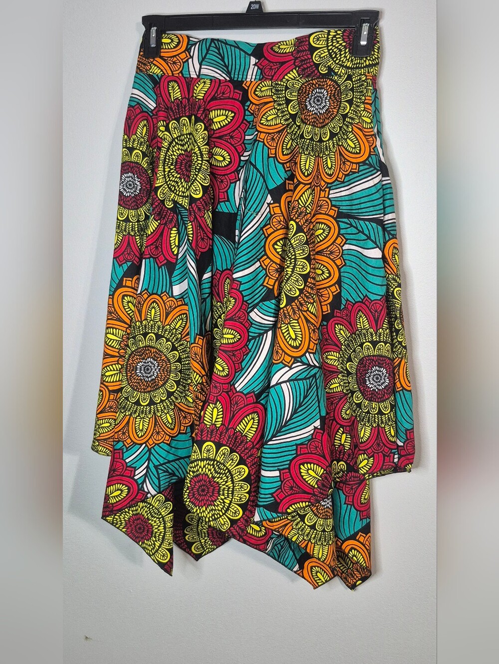 Vibrant Floral Handkerchief Hem Skirt - Teal, Pink & Orange